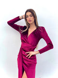 Abito lungo in velluto con maxi spacco Bordeaux