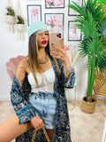 Kimono in seta nero a ricami tiffany