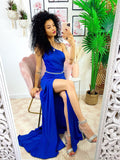 Dress Lungo a sirena monospalla blu elettrico