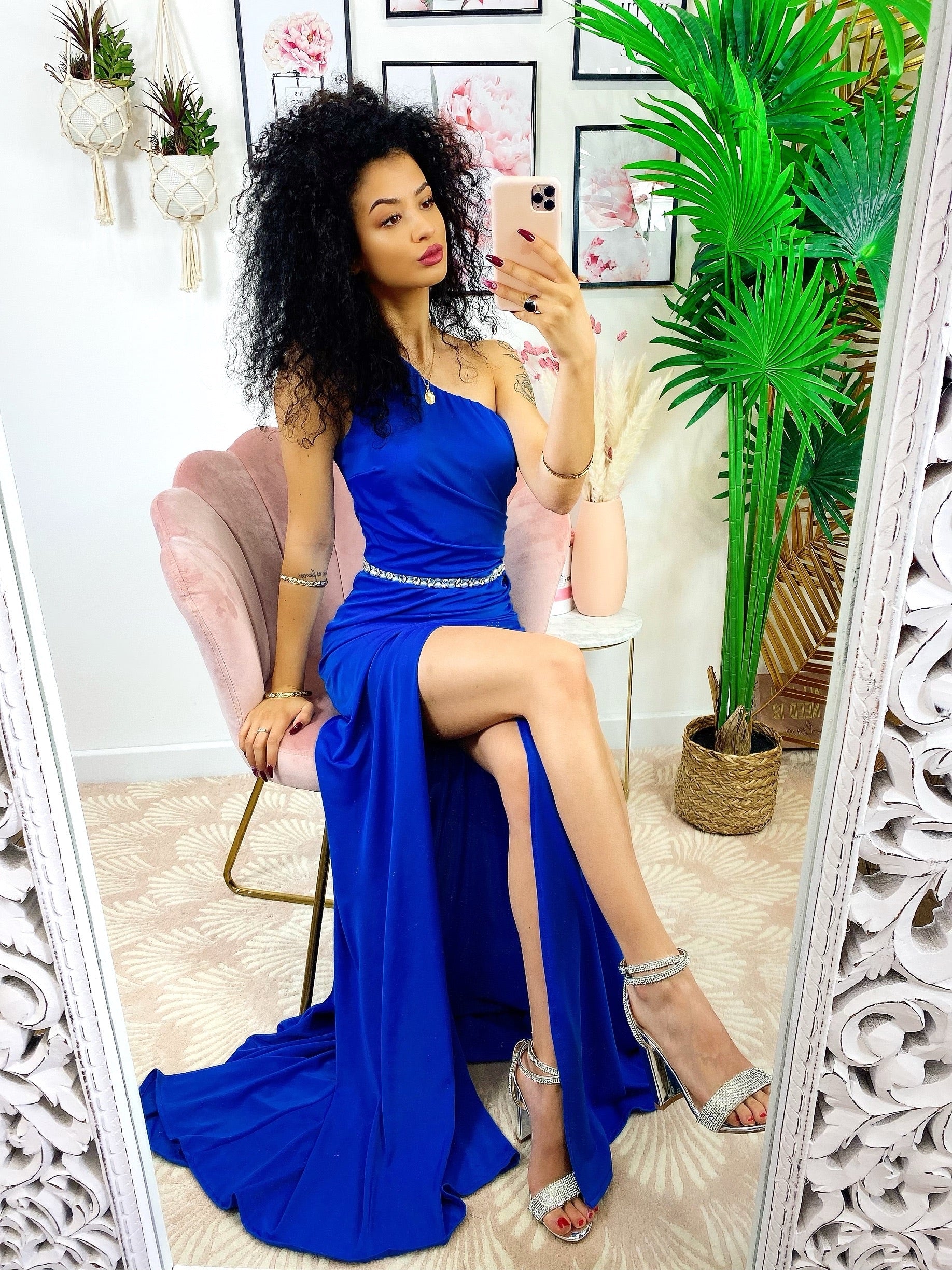 Dress Lungo a sirena monospalla blu elettrico