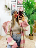 Cardigan morbido a righe rosa