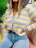 Maglioncino a righe lilla e giallo
