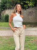 Top con incrocio sul collo bianco