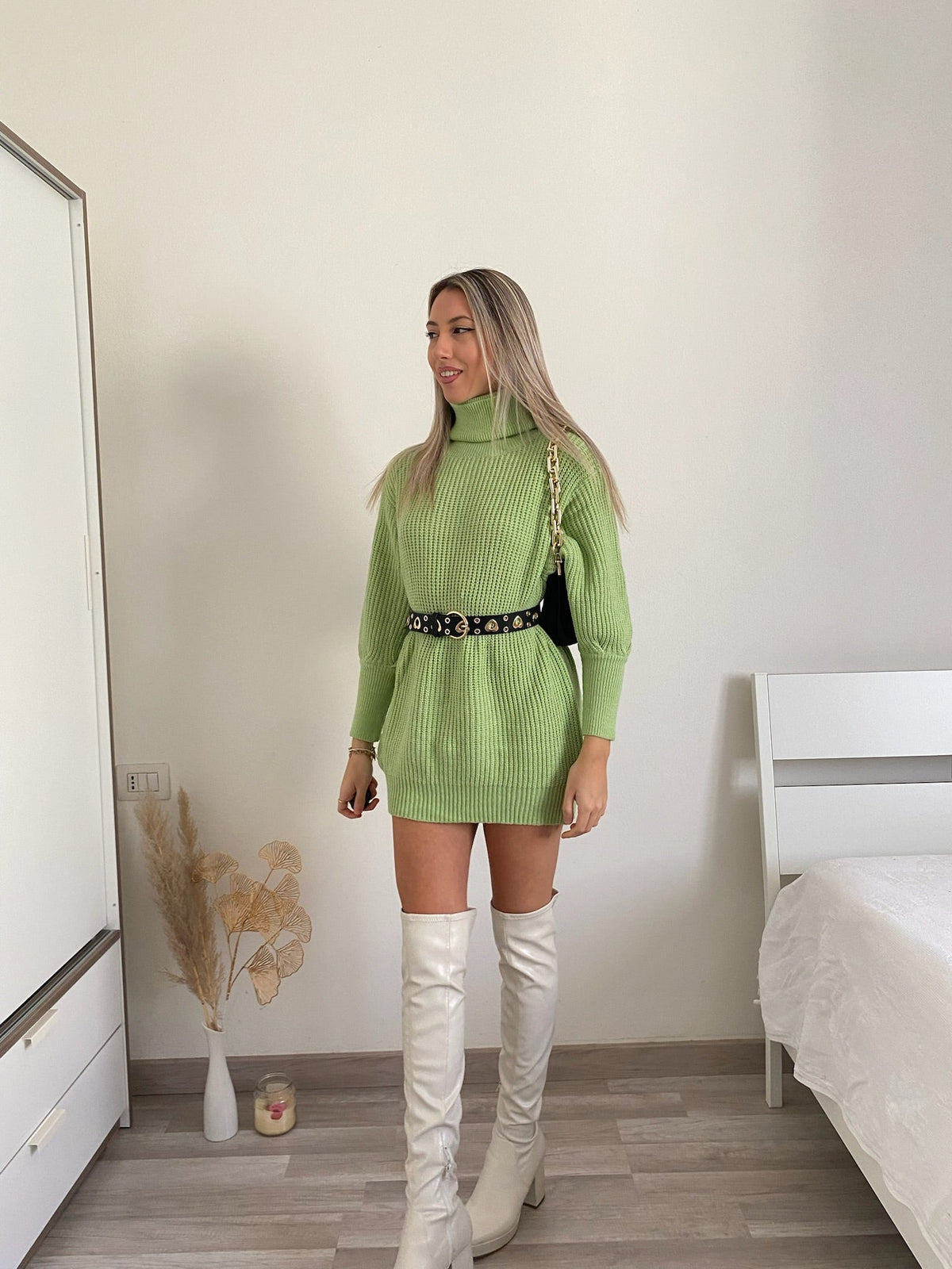Maxi maglione top quality collo alto menta