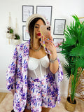 Completo Giacca e Short fiori lilla