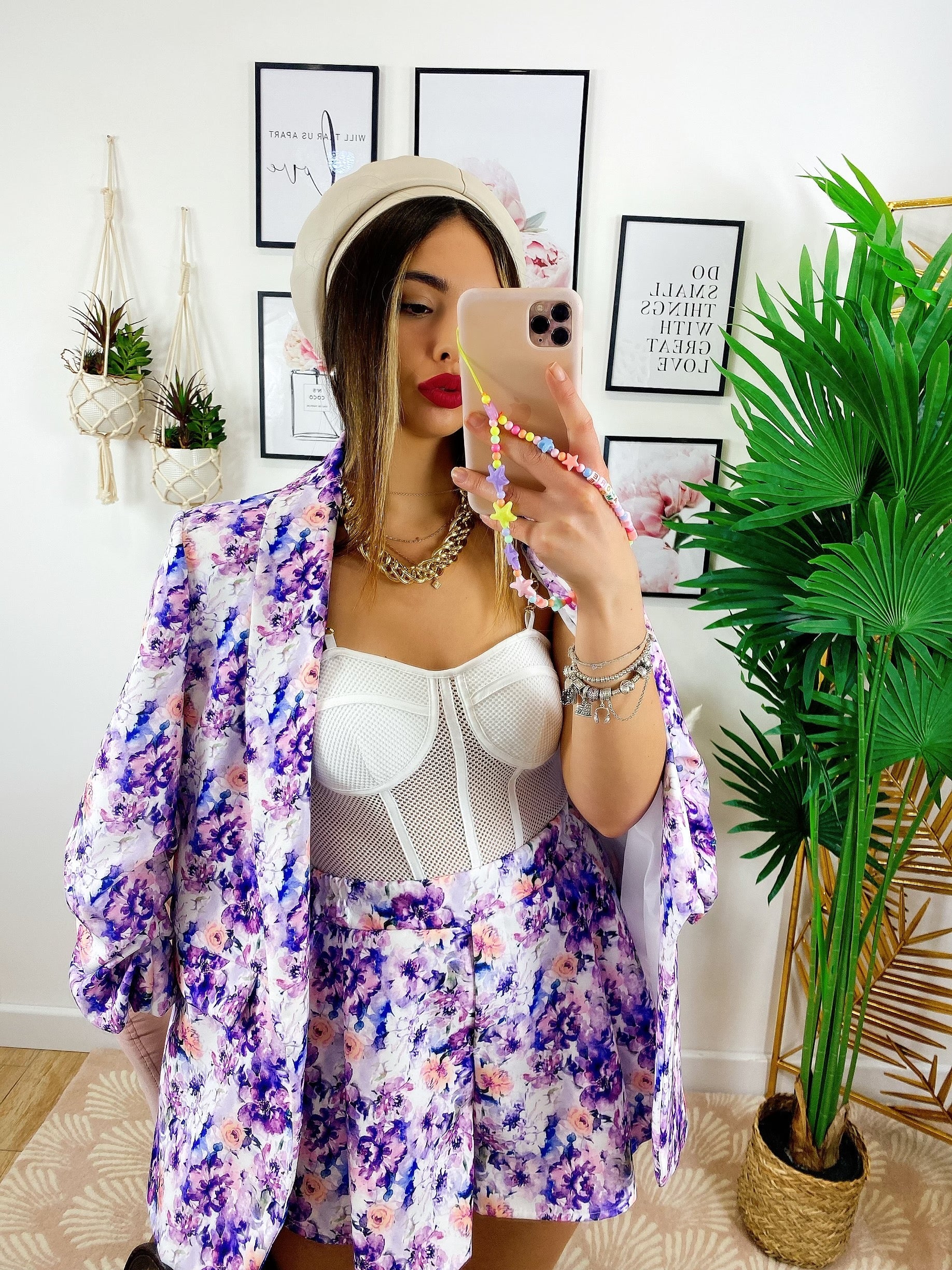 Completo Giacca e Short fiori lilla