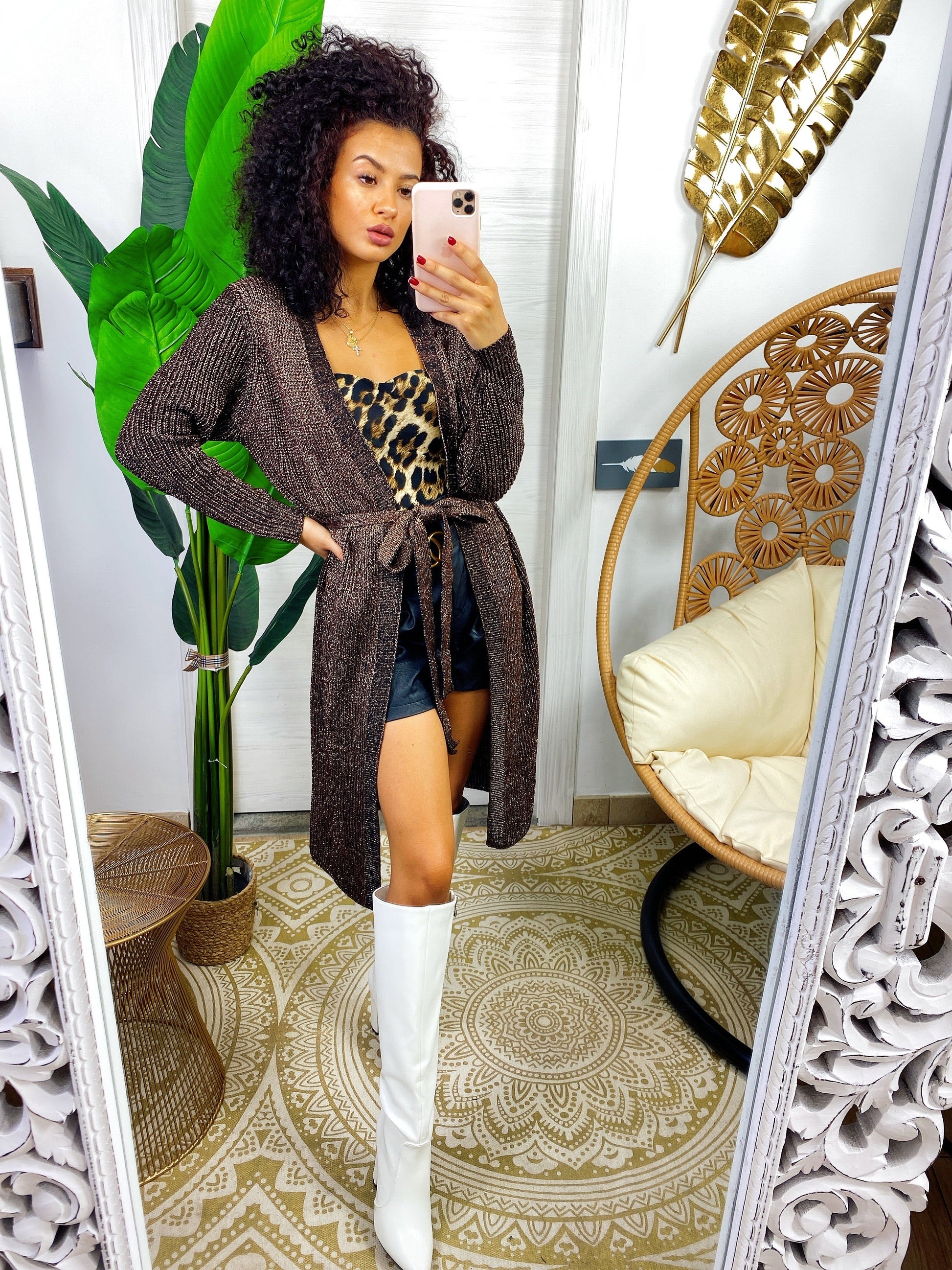Cardigan in lurex bronzo