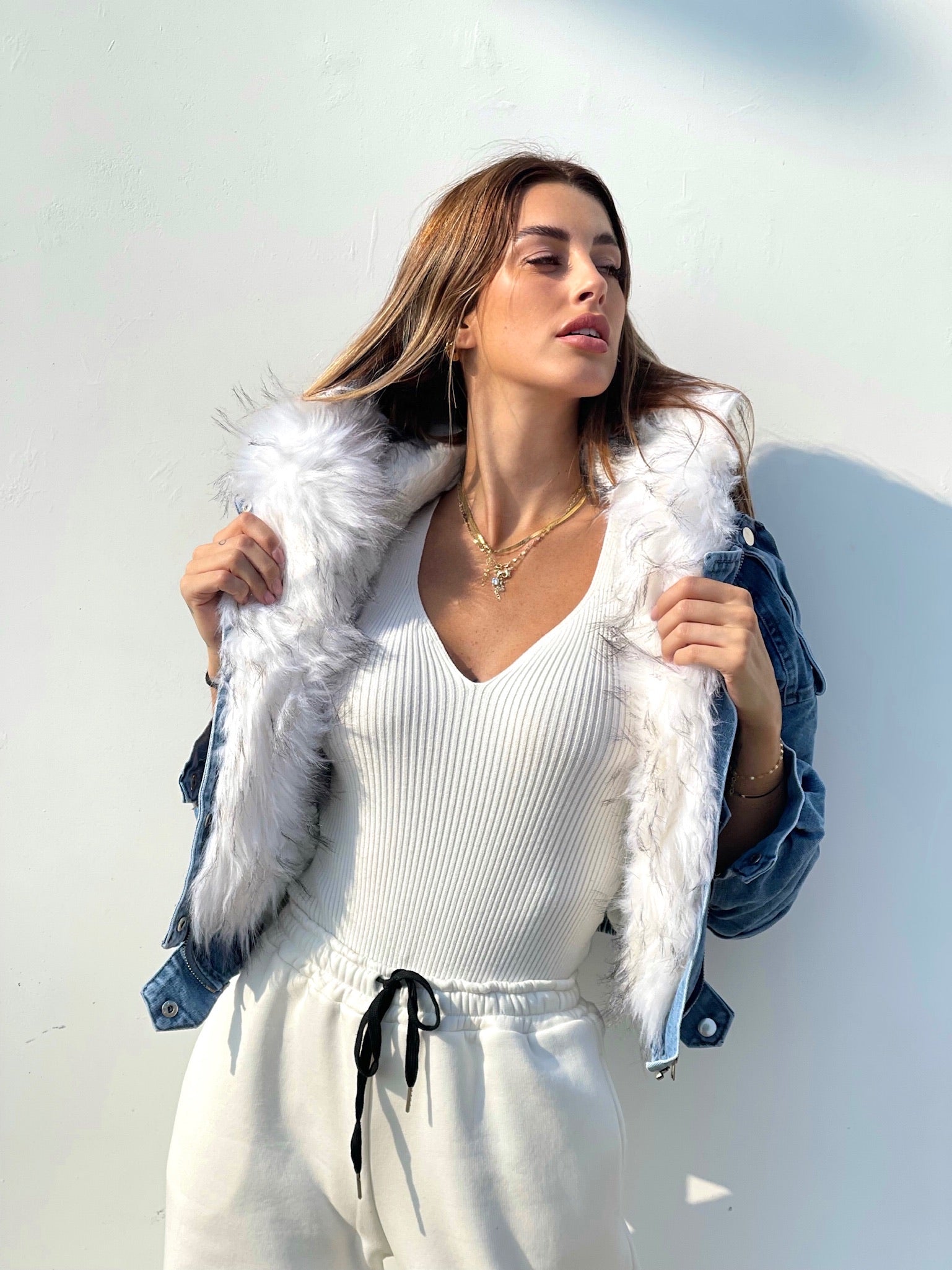 Giubbotto jeans con eco-pelo