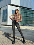 Jeans a vita alta grigio/nero