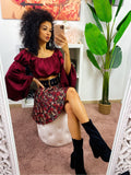 Top in raso manica lunga bordeaux