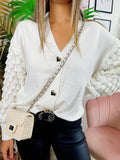 Maglione con onde e bottoni gioiello Bianco