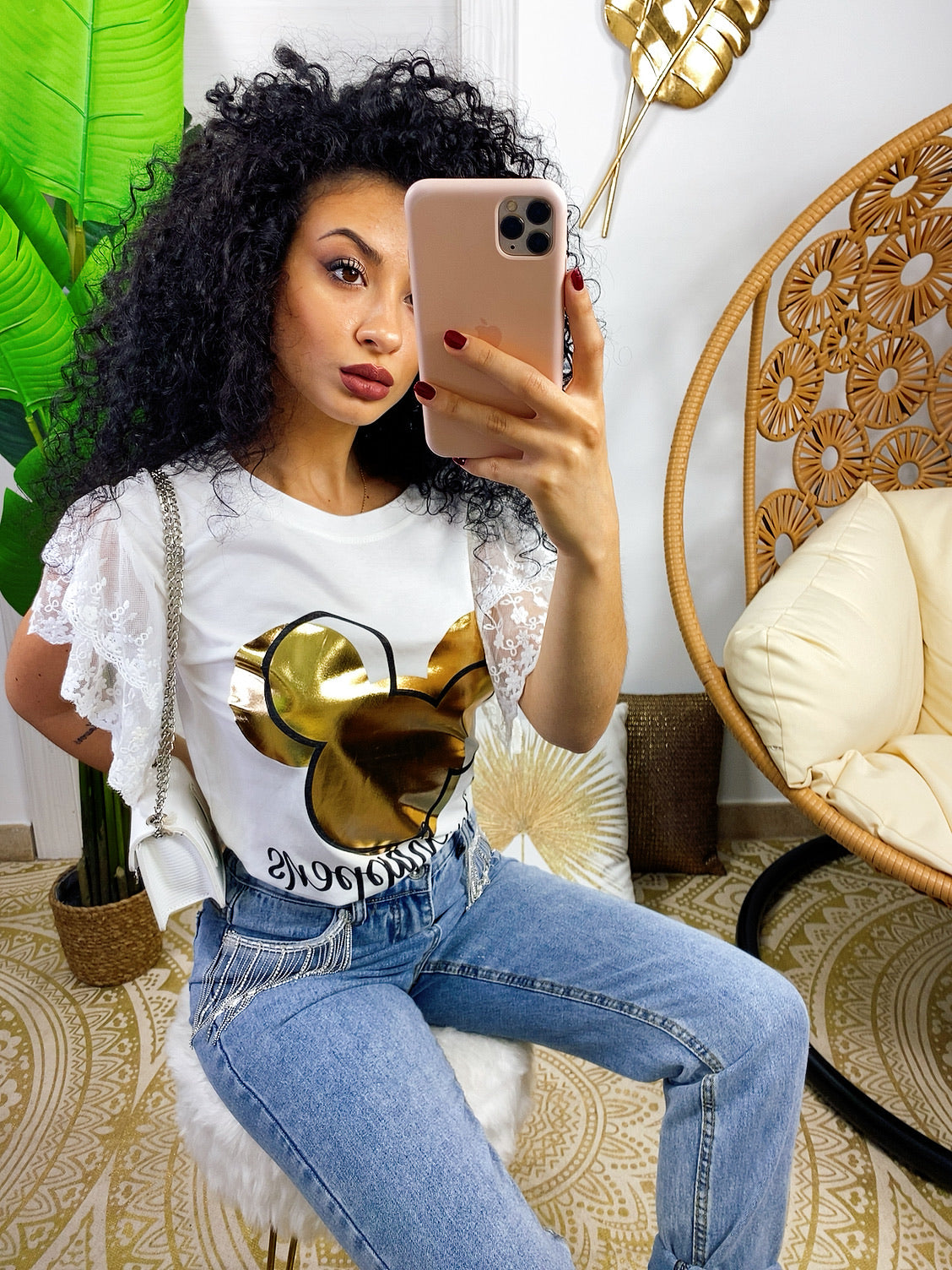 T-shirt con stampa oro