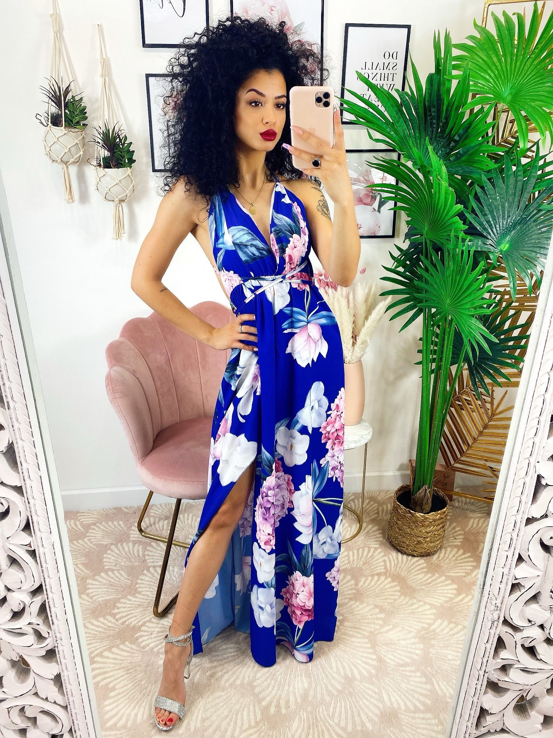 Abito Afrodite con fiori Blu elettrico