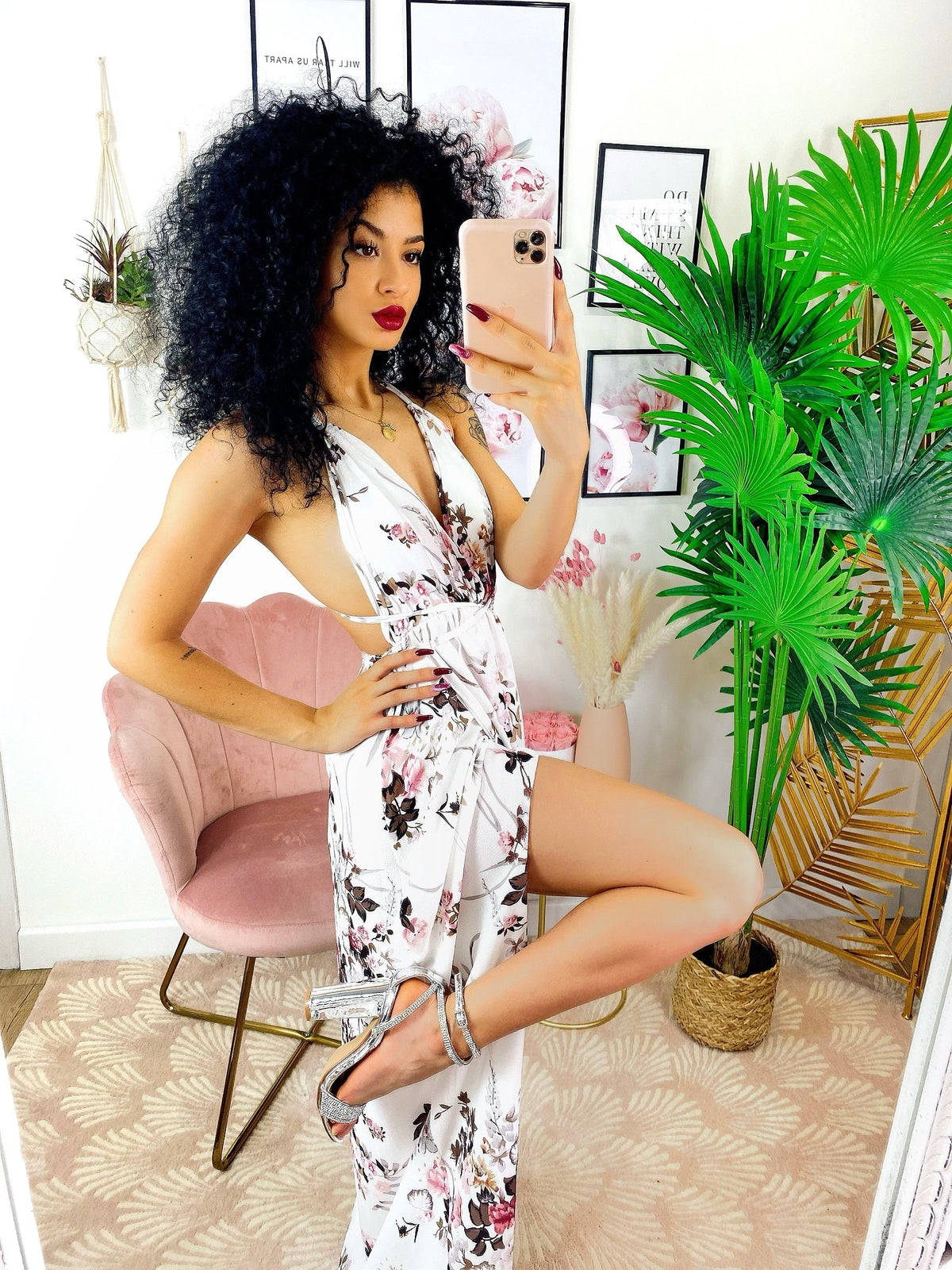 Dress Afrodite con fiori bianco