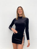 Abito velvet nero con stringhe alte