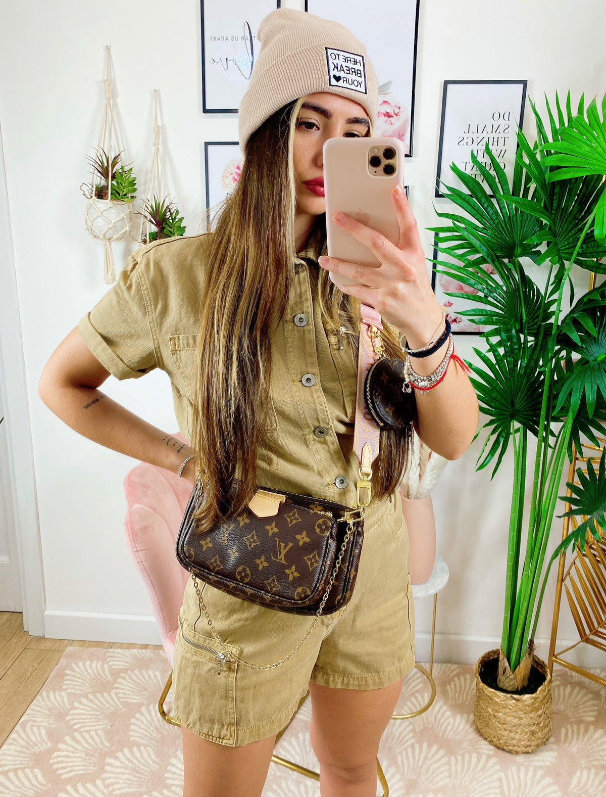 Tutina in jeans Camel con tasche