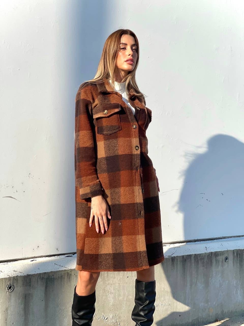 Maxi camicione a quadri Camel