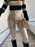 Leggins in eco-pelle con catene beige
