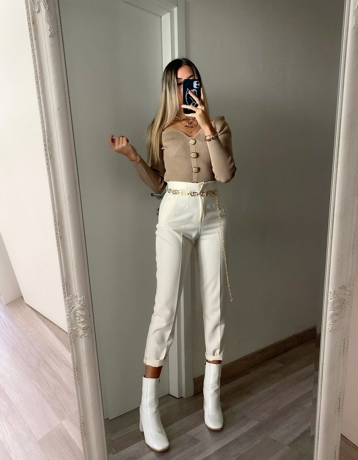Pantalone vita alta panna