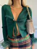 Maglia crop con piume Verde bottiglia