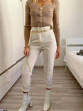 Pantalone vita alta panna