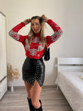 Maglione fiocco di neve rosso e argento