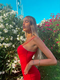 Abito aderente con rouches rosso