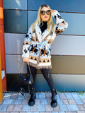 Cardigan frange e cinta con cavallo celeste