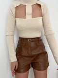 Short in ecopelle Camel con cintura