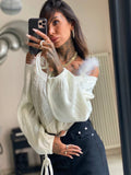 Maglione con spalline in pelo bianco