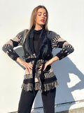 Cardigan frange e cinta dettaglio beige