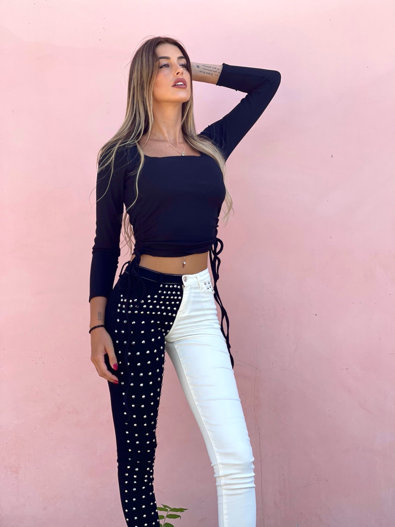 Pantalone black White con borchie