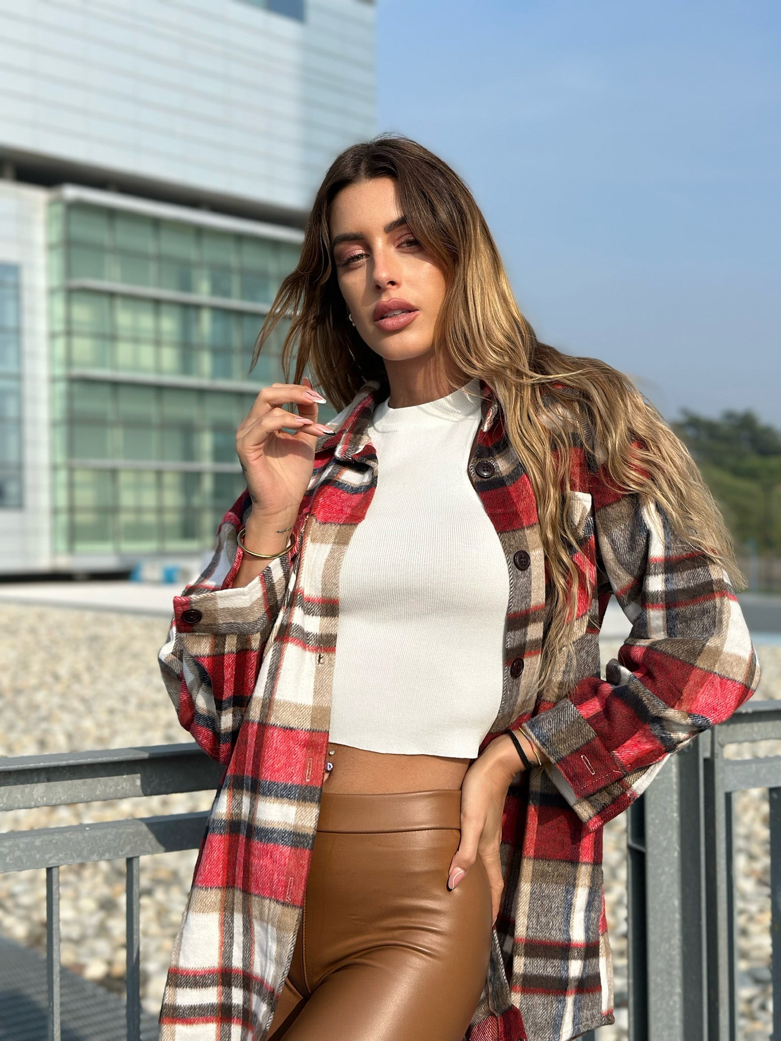 Giaccone a quadri Camel rosso