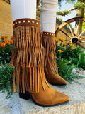 Stivaletto texano con frange camel