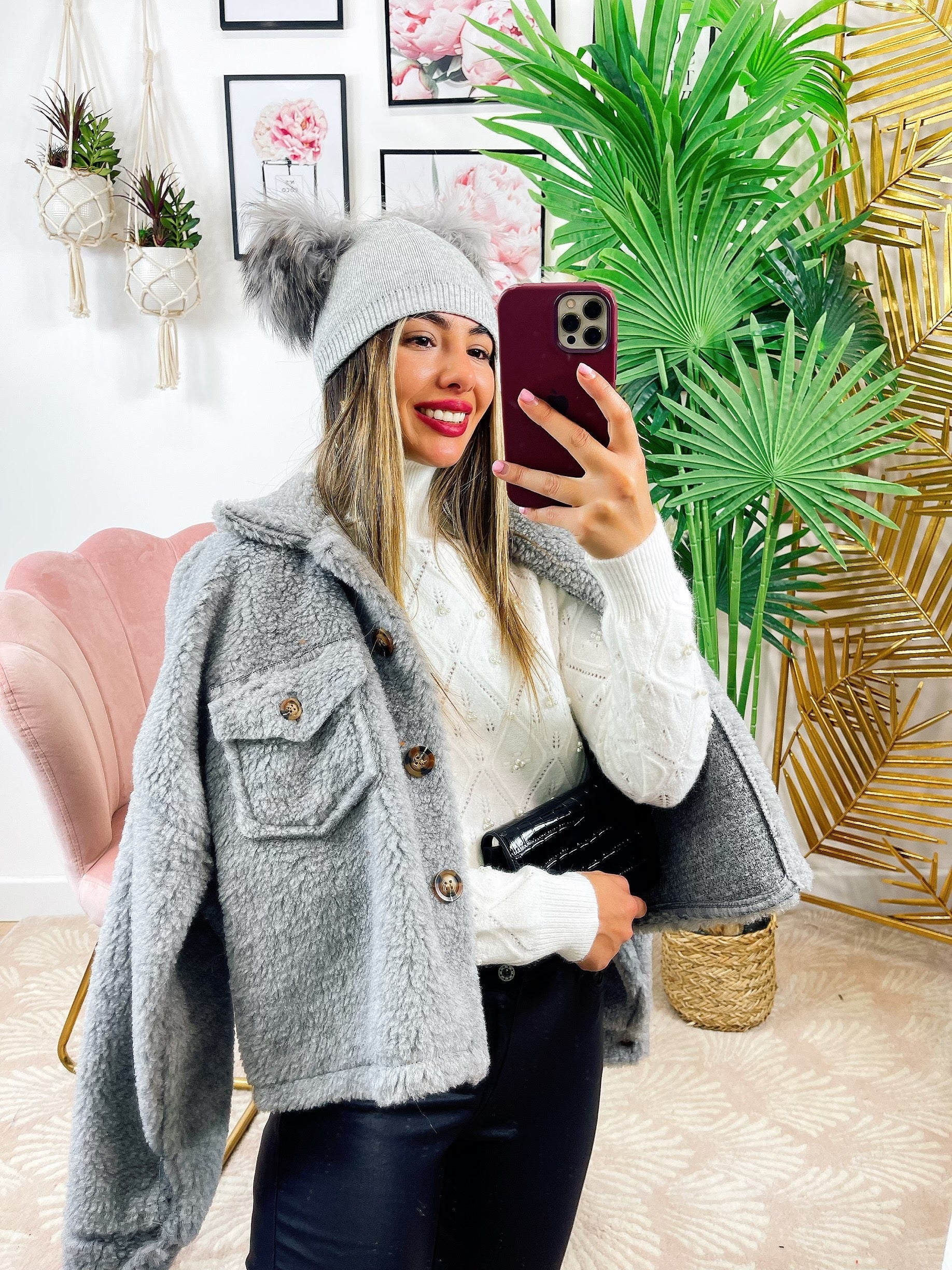 Cappotto corto Teddy grigio