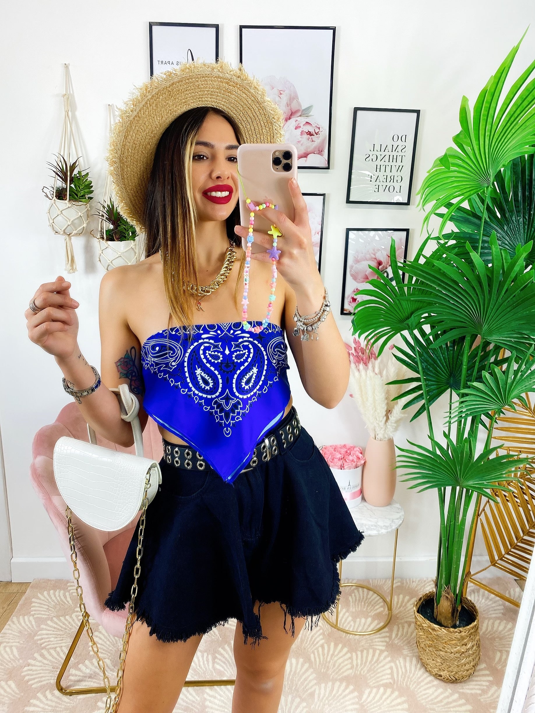 Top stampa bandana blu