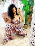 Tuta con pantalone a pieghine fiori lilla