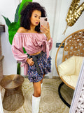 Top in raso manica lunga rosa