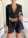 Completo giacca crop e short glitter nero