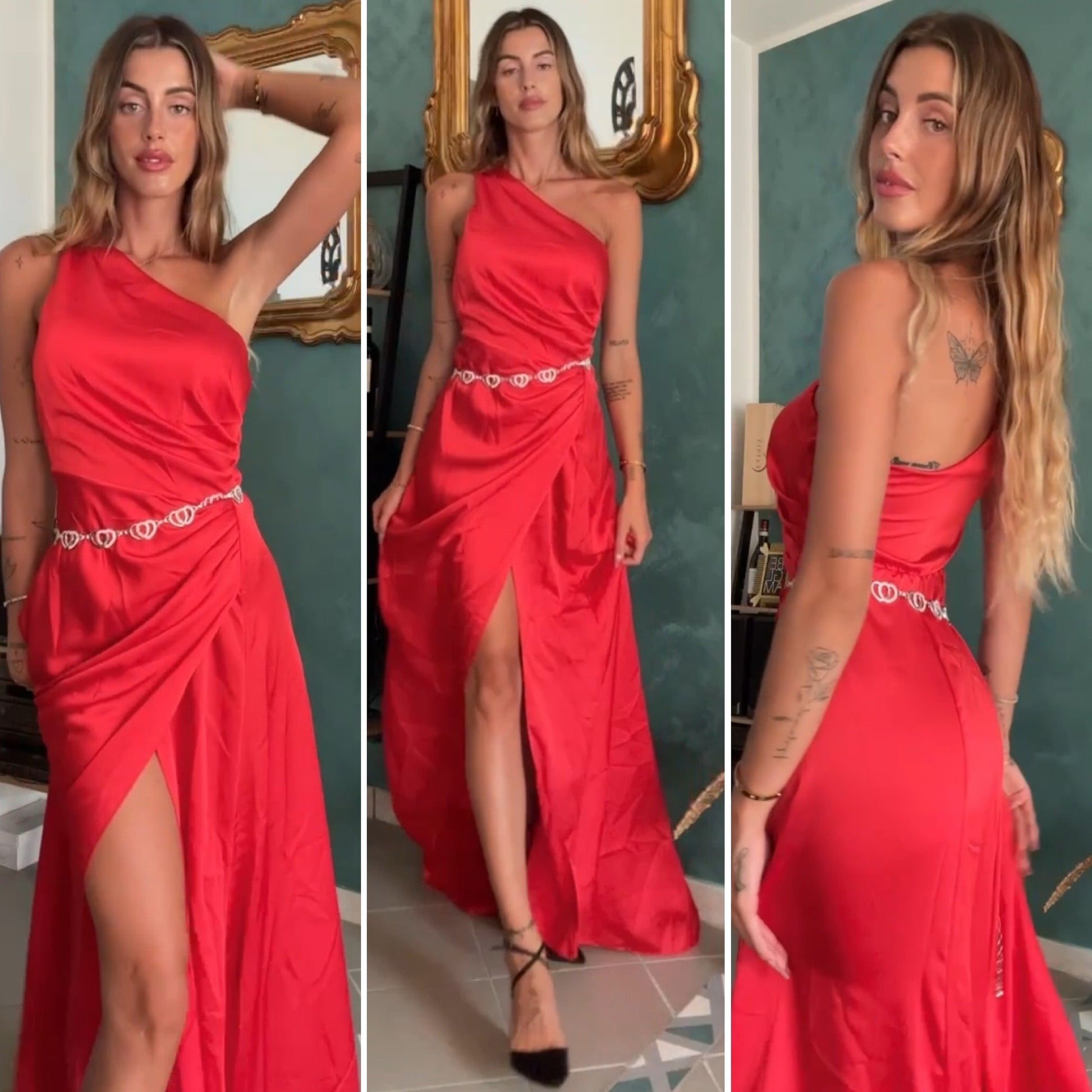 Abito impero monospalla rosso