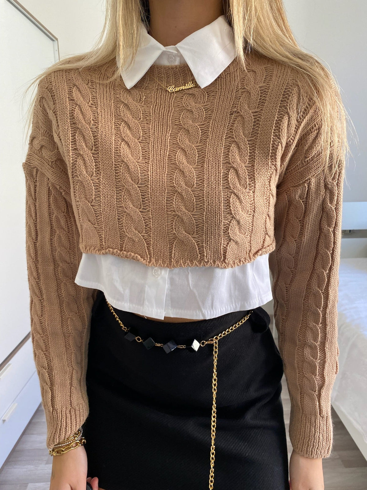 Pull crop a trecce Camel
