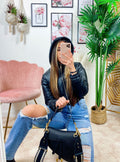 Bomber crop in ecopelle Nero