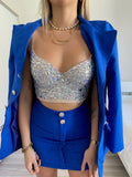 Completo giacca e gonna bottoni oro blu