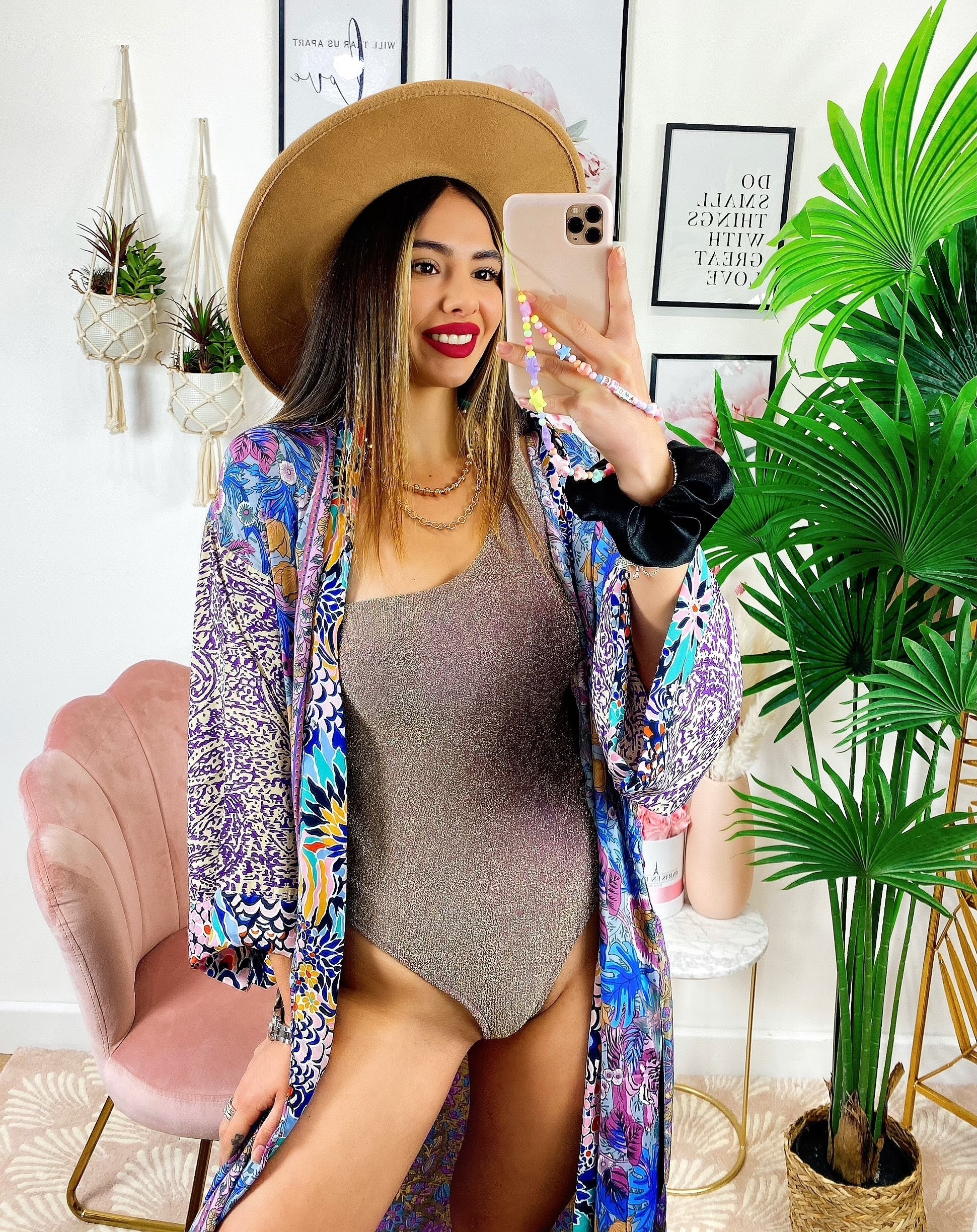 Kimono in seta etnico base lilla