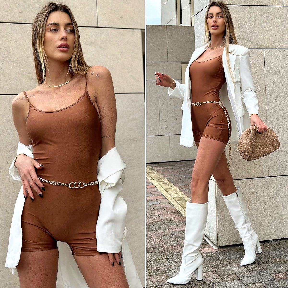 Tutina a bretellina camel