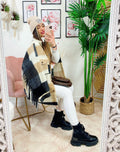 Giacca a quadri Beige con frange