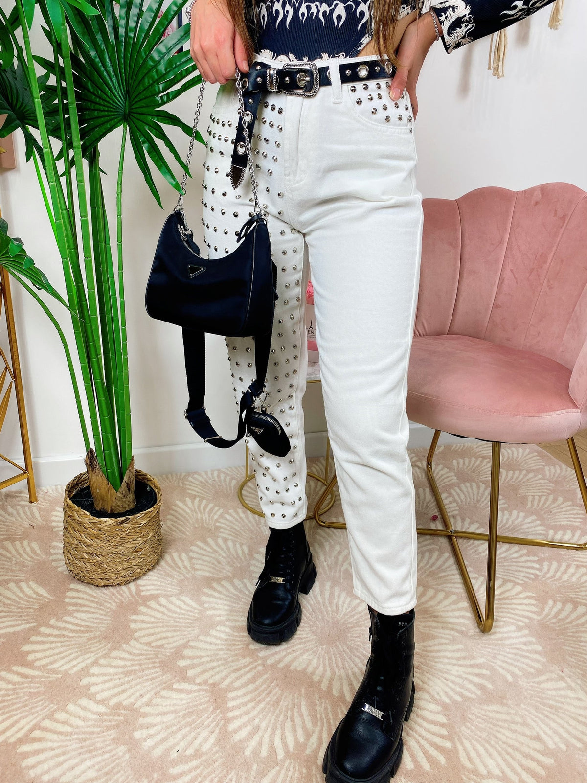 Jeans con borchie Bianco