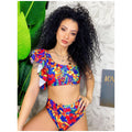 Bikini monospalla con rouge vita alta floreale