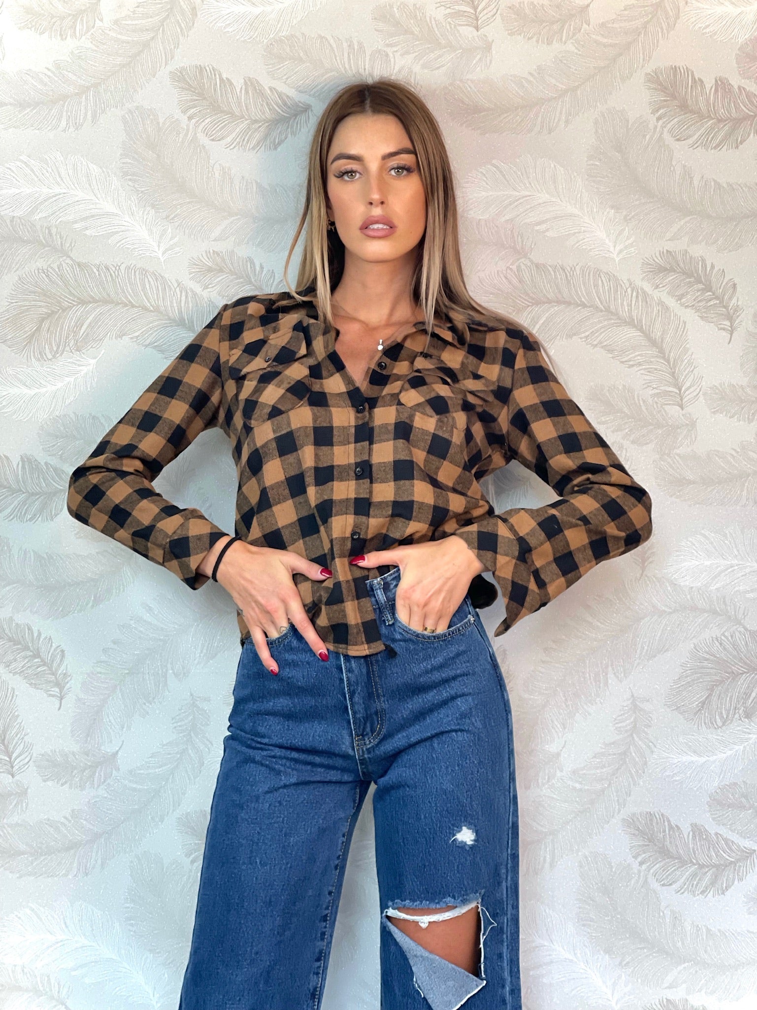 Camicia a quadri Camel black
