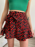 Gonna pantalone fiori rossi